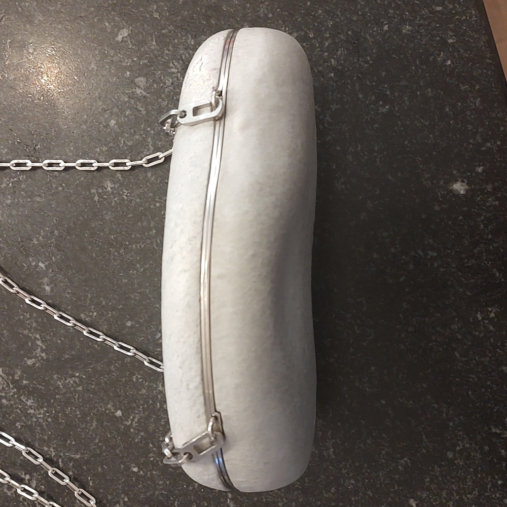 Bottega Veneta Frame Chain Clutch Pebble Rock Mini Stone Bag-Used- Grey - Picture 2 of 14